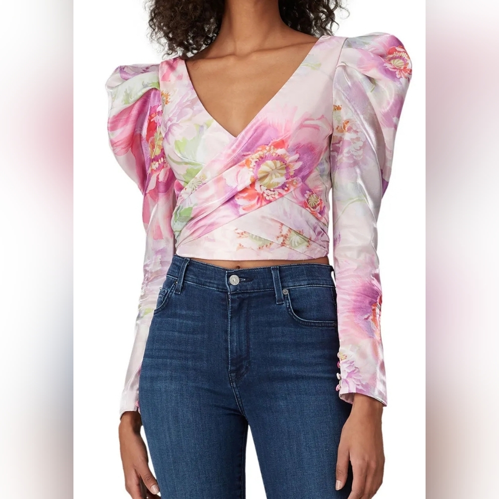 💕Flor Et.al Proserpine Floral Puff Sleeve Crop Top‎ Size M Nwot